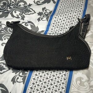 The Sak Black Crossbody Bag with Textured Knit and Zipper Closure